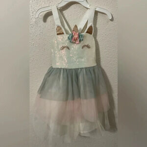 Pink Violet Little Girls Unicorn Sequined Dress Size 2